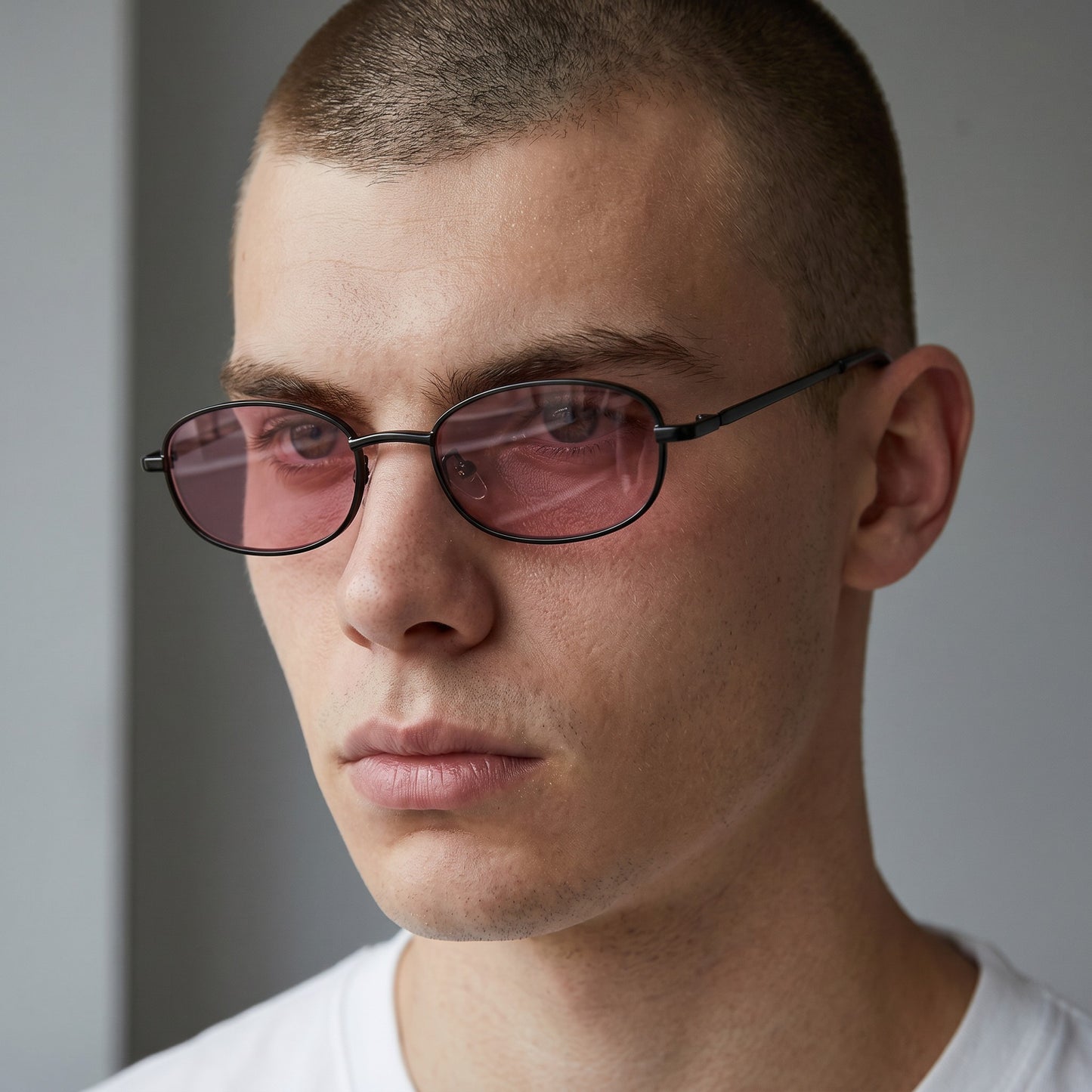 nadaraty eyewear Horus Wolf H 191 oval sunglasses with black frames and pink lenses.