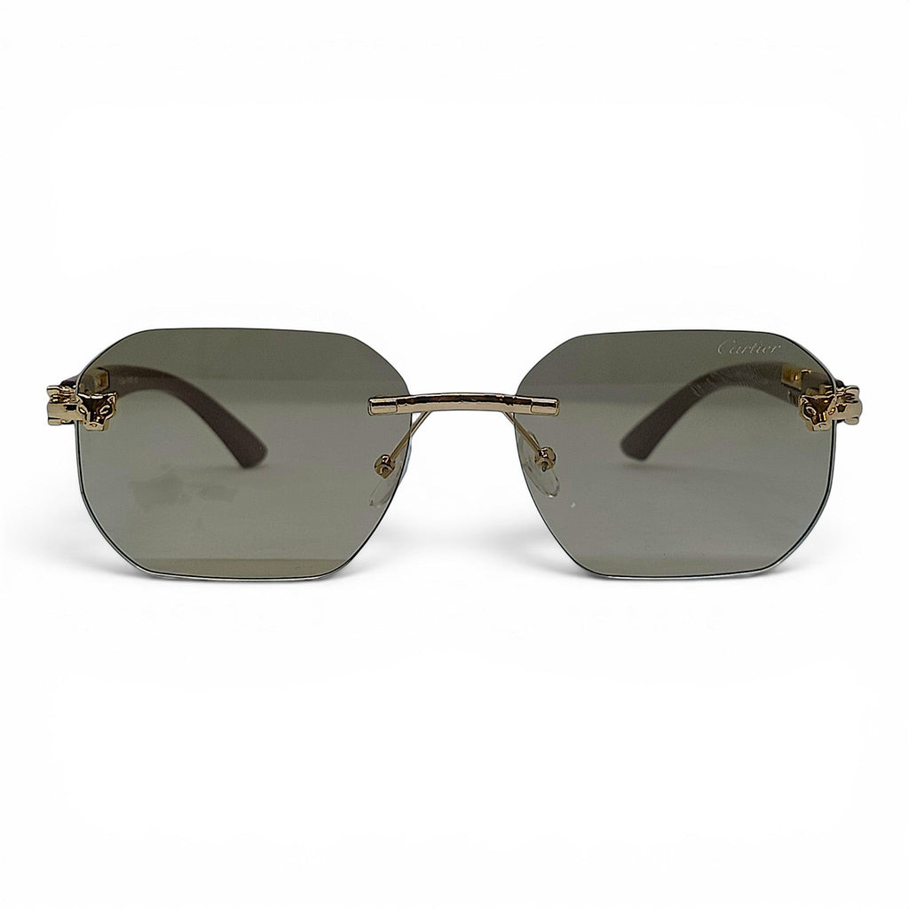 nadaraty eyewear Photocromic ctr 01 sunglasses with gold panther accents and octagonal grey lenses.