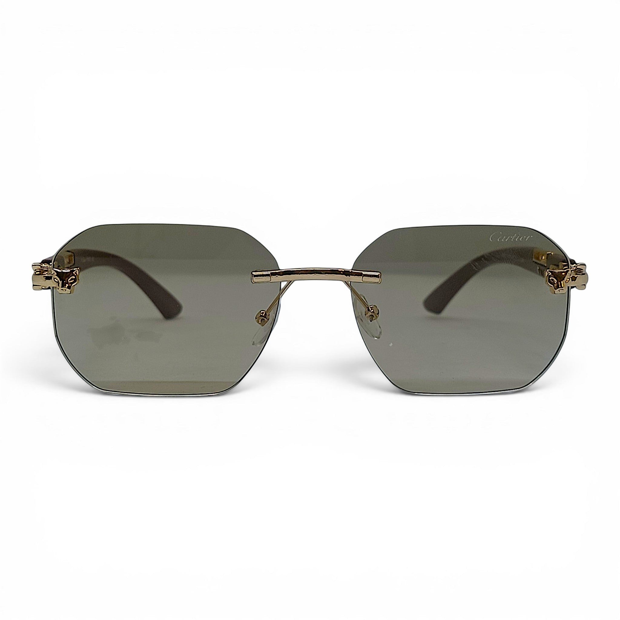 nadaraty eyewear Photocromic ctr 01 sunglasses with gold panther accents and octagonal grey lenses.