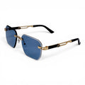 nadaraty eyewear Photocromic May 02 rimless sunglasses with blue lenses and gold accents.