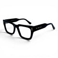 Nadaraty Eyewear PR 3766 black acetate square frame glasses with silver accents and Prada logo.