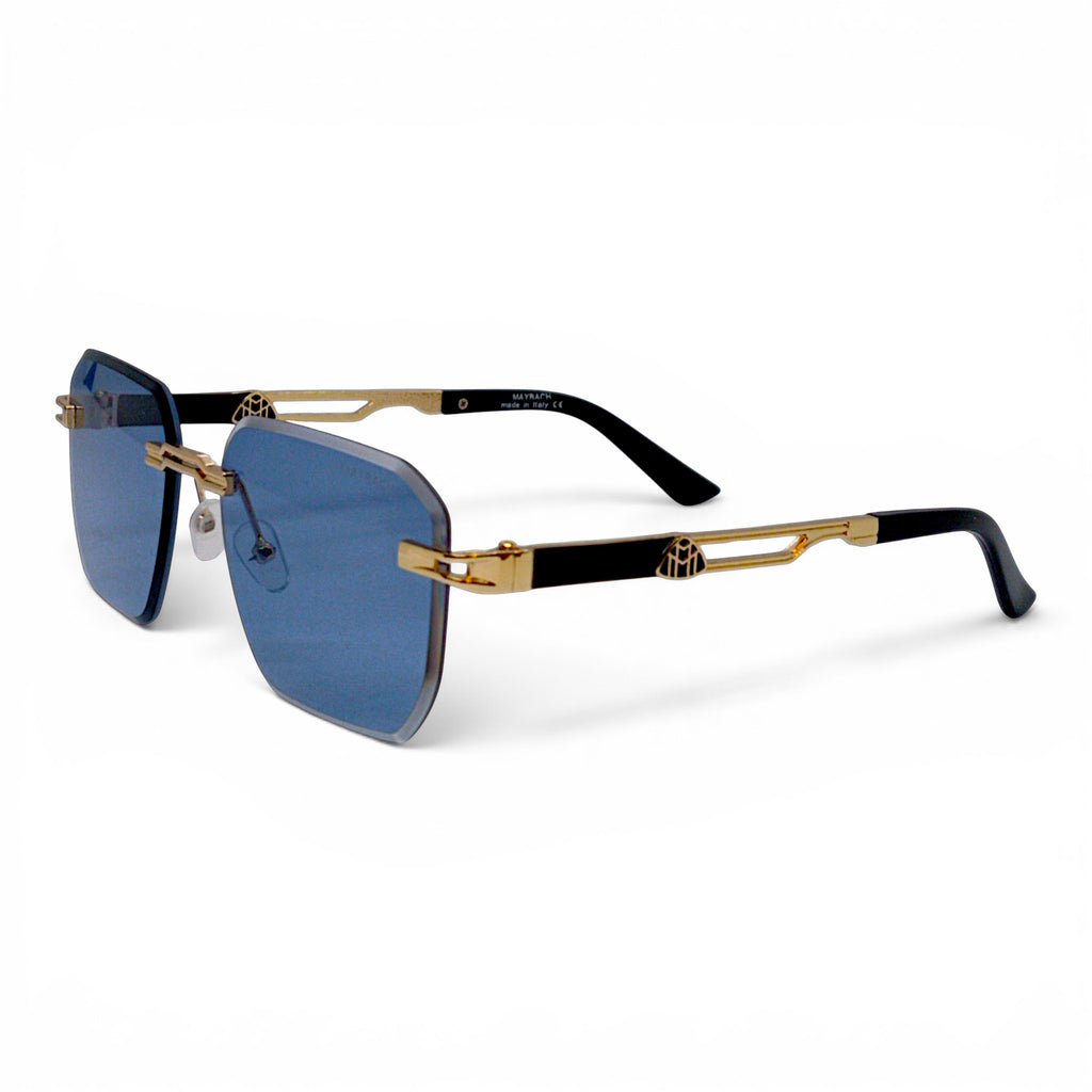 nadaraty eyewear rimless blue lens photocromic sunglasses with gold accents