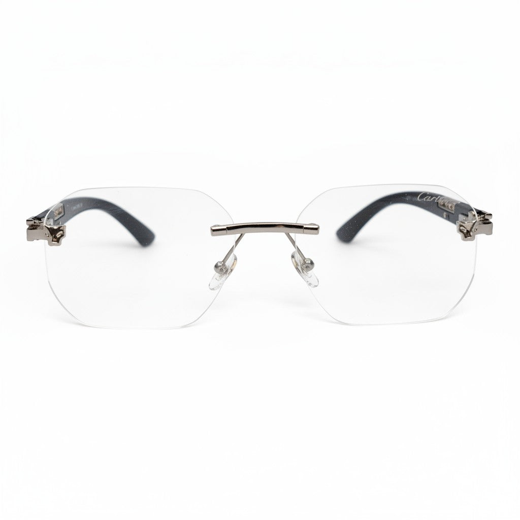 nadaraty eyewear rimless photochromic CTR 01 glasses with octagonal lenses and silver metal accents.