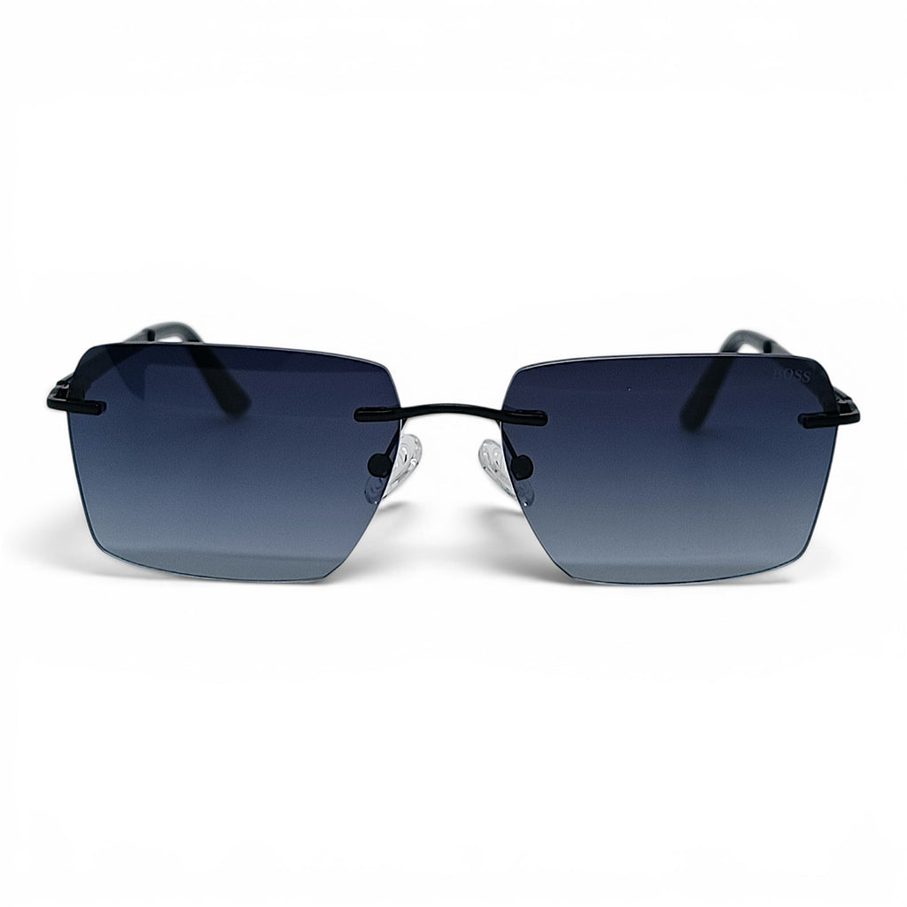 nadaraty eyewear Bo rimless square sunglasses with gradient blue-to-black lenses and black metal frame.
