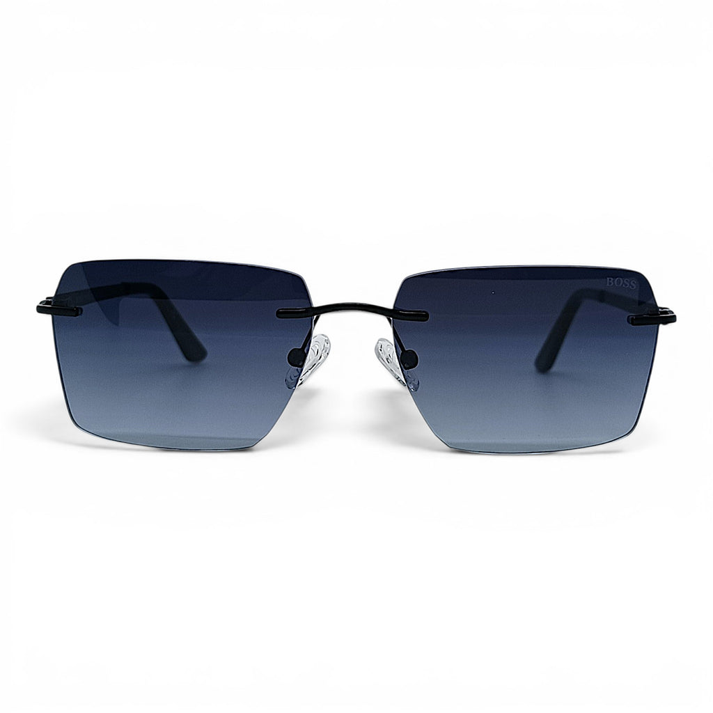 nadaraty eyewear rimless square sunglasses with gradient blue-to-black lenses and black metal frame