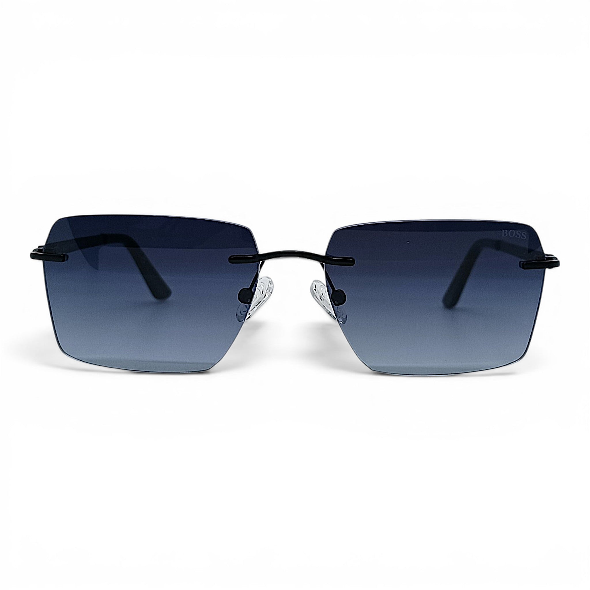 nadaraty eyewear rimless square sunglasses with gradient blue-to-black lenses and black metal frame