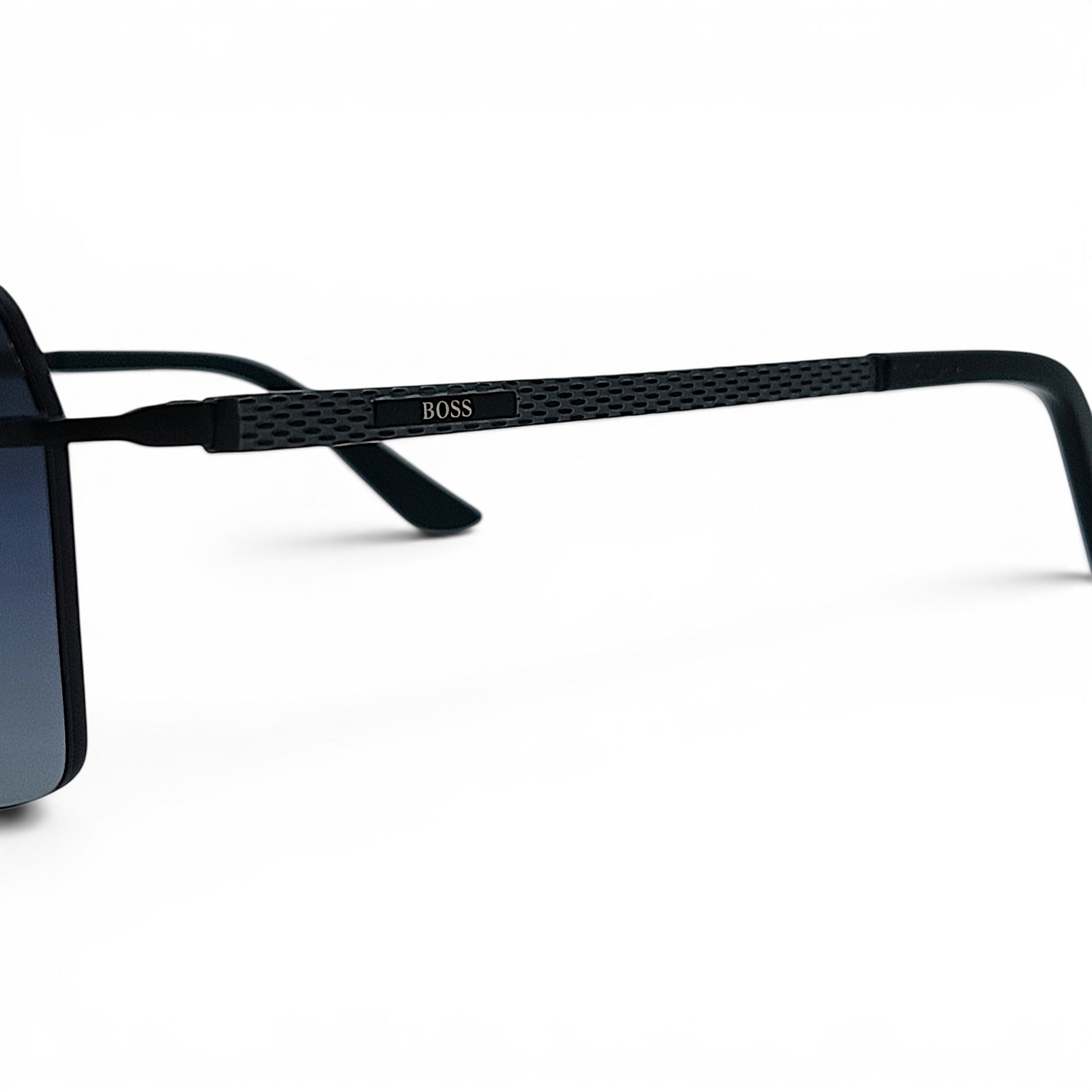 nadaraty eyewear Bo rimless square sunglasses with gradient blue-to-black lenses and textured black metal temples.