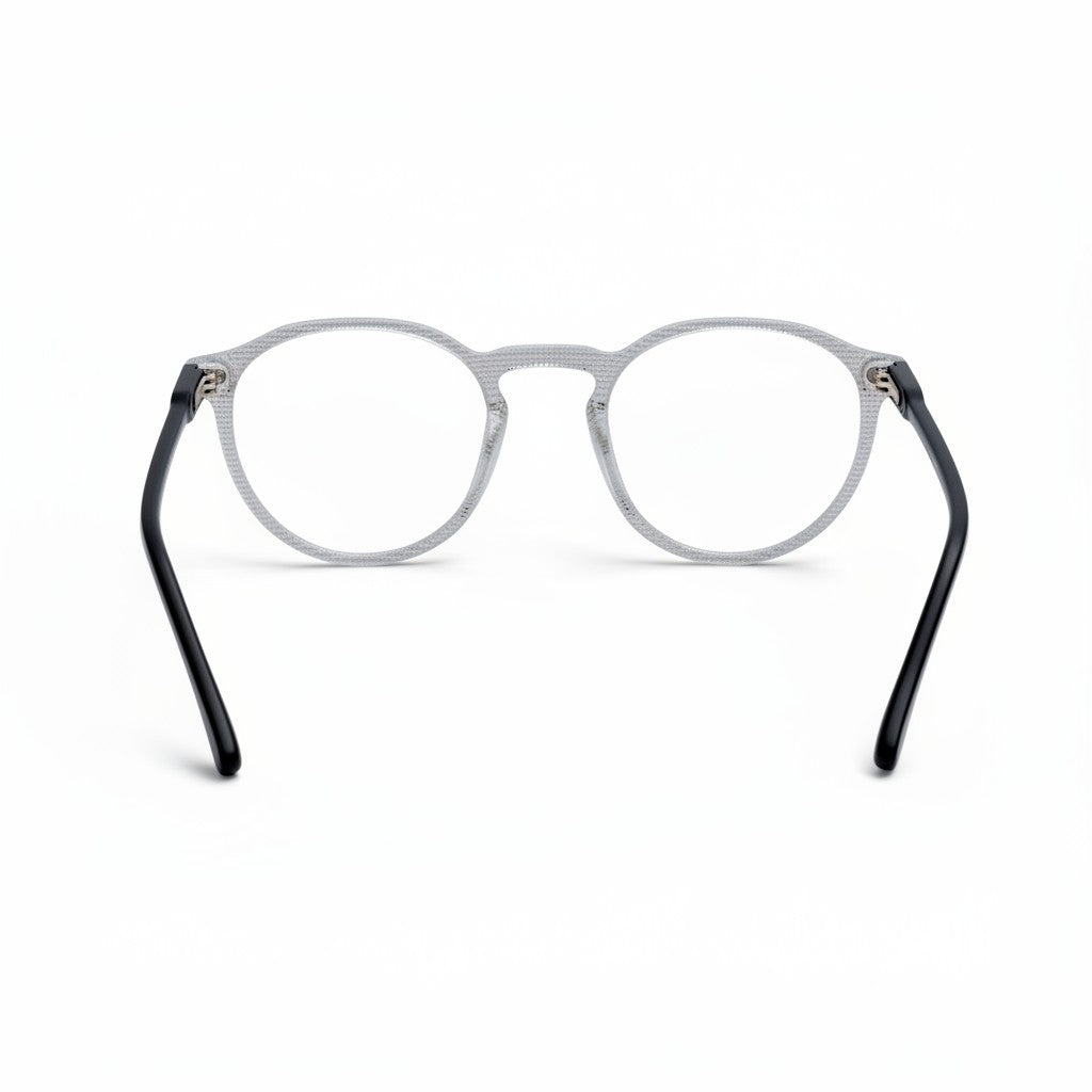 nadaraty eyewear silver textured round acetate eyeglasses with black temples